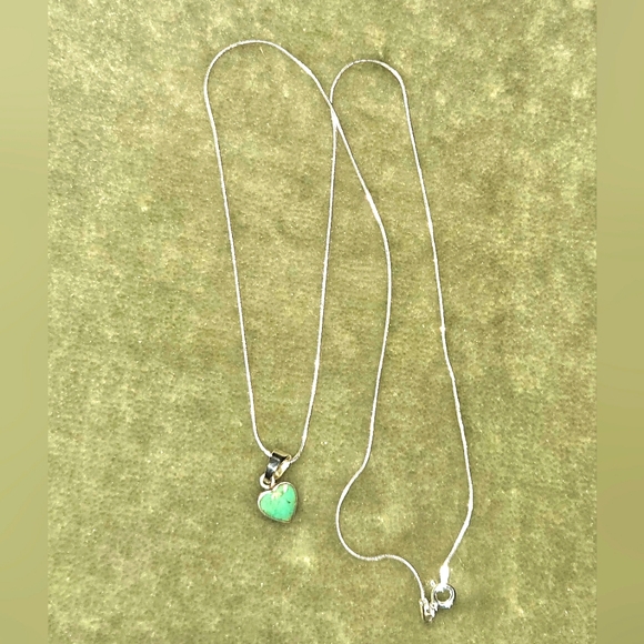 Silver Sterling Rope Chain Heart Necklace 18" with Natural Turquoise Stone Signe - Picture 2 of 6